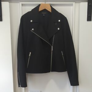 Ann Taylor Black Moto Jacket with Silver Zippers Size 2